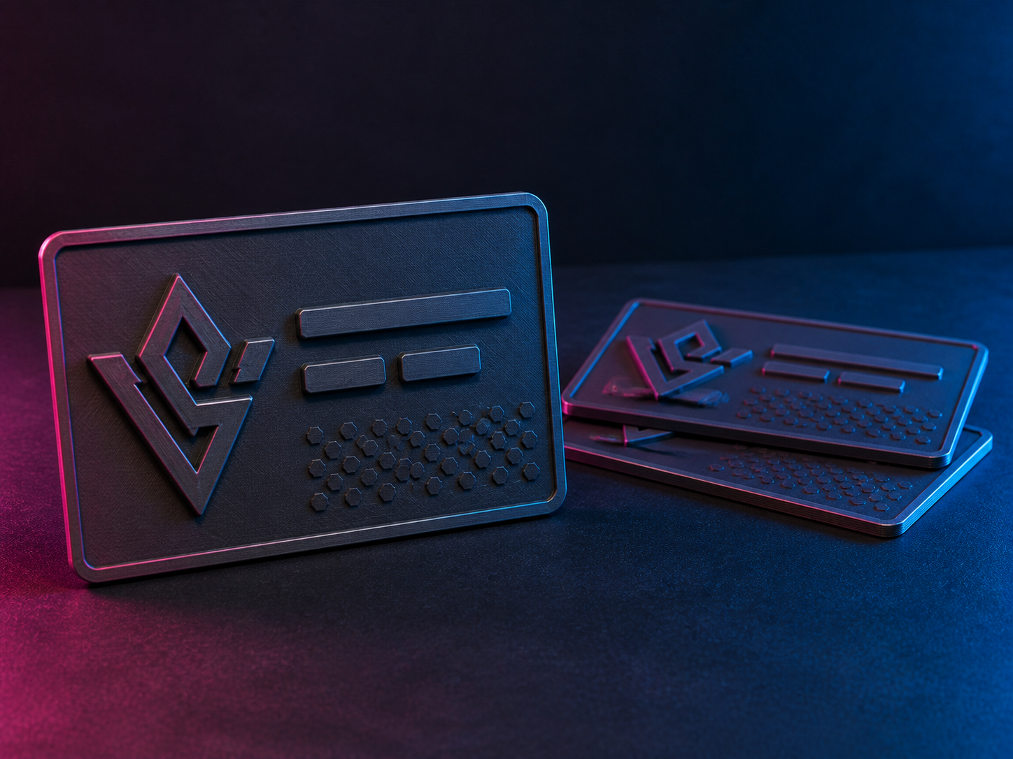 Exemple de carte de visite imprimée en 3D avec logo et détails en relief